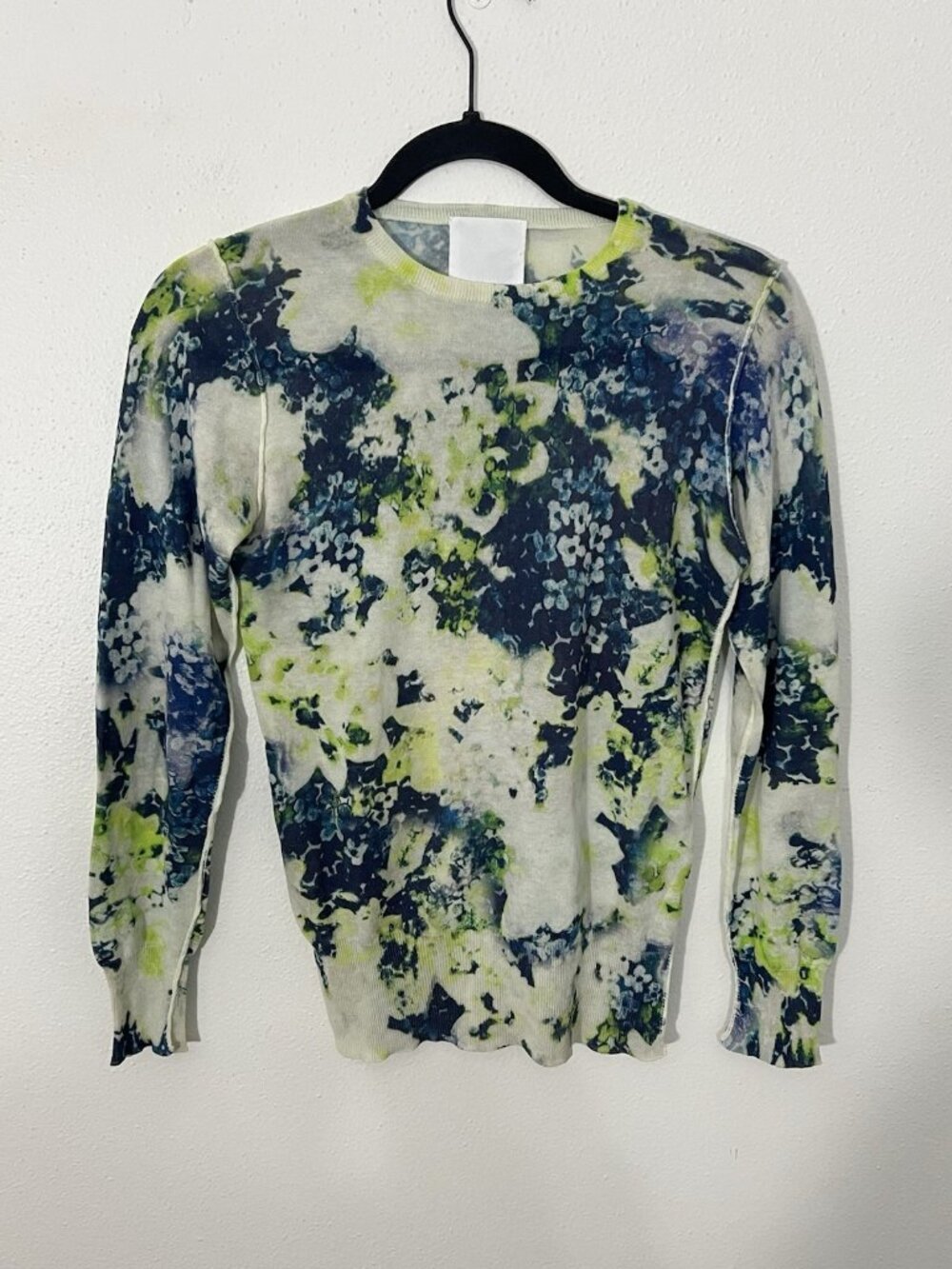 MJ Watson Green Blue Abstract Floral Cotton Top Lightweight Sweater Size Medium